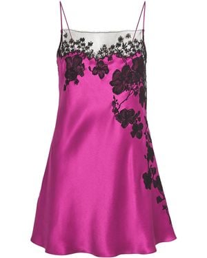 Carine Gilson Silk Lace-Trim Mini Nightdress - Purple