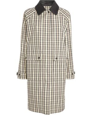 Yves Salomon Cotton Leather-Trim Check Trench Coat - White
