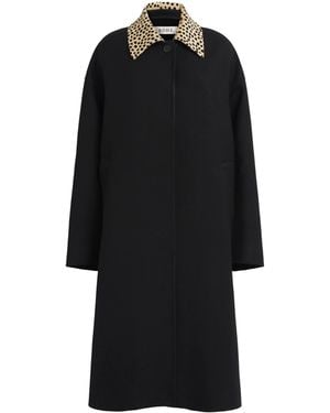 Rohe Wool Cheetah-Collar Coat - Black