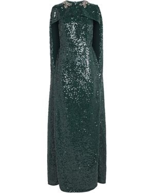 Erdem Sequinned Embellished Cape Gown - Green