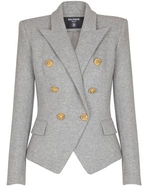 Balmain Wool-Blend Double-Breasted Blazer - Gray