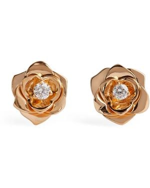 Piaget Rose And Diamond Rose Earrings - Metallic