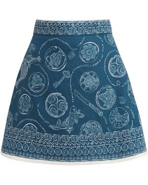 ALÉMAIS Linen Printed Lucky Mini Skirt - Blue