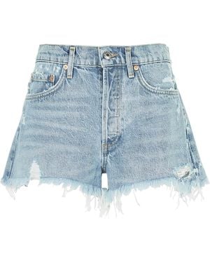 Agolde Parker Fringed Denim Shorts - Blue