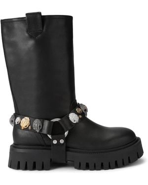Kurt Geiger Leather Eagle Harness Biker Boots - Black
