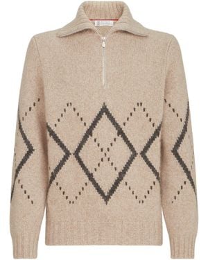 Brunello Cucinelli Cashmere-Silk Quarter-Zip Jumper - Natural