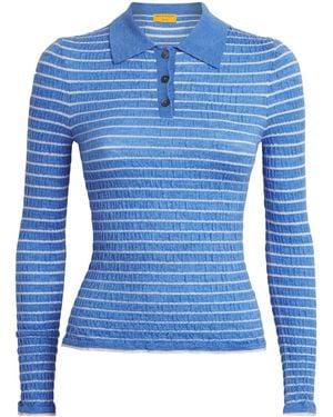Guest In Residence Cashmere Smocked Shrunken Polo Shirt - Blue