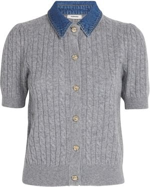 Sandro Wool-Cashmere Denim-Collar Cardigan - Grey