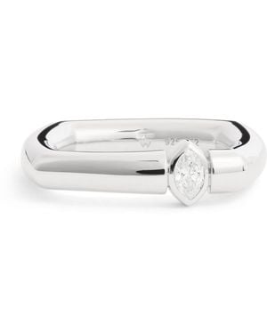 Tom Wood Rhodium-Plated Sterling Slim Diamond Frame Ring - White