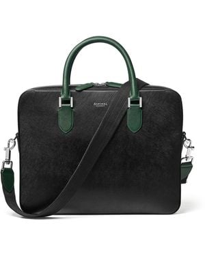 Aspinal of London Slim Leather Shield Briefcase - Black