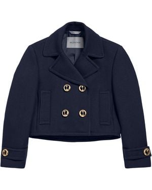 Balenciaga Wool Cropped Pea Coat - Blue
