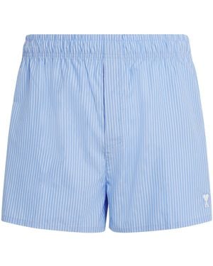 Ami Paris Cotton Stripe Shorts - Blue