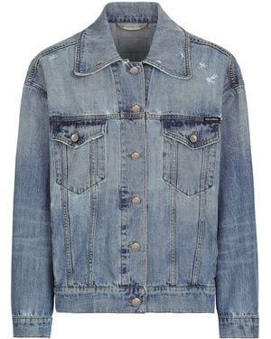 Dolce & Gabbana Denim Jacket With Branded Plate - Blue