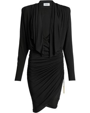 Balmain Draped Long-Sleeve Mini Dress - Black