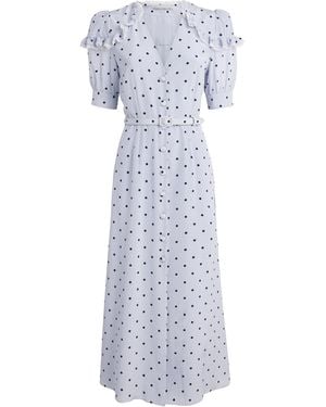 Alessandra Rich Silk Ruffled Midi Dress - Blue