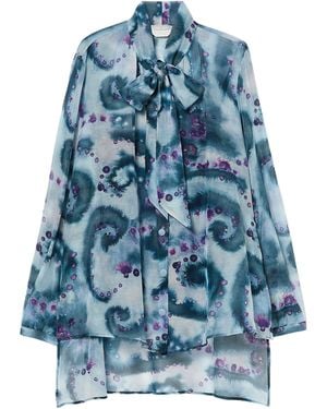 Marina Rinaldi Cotton-Silk Printed Blouse - Blue