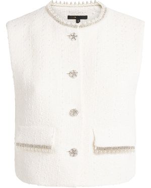 Maje Tweed Jewel-Embellished Waistcoat - White