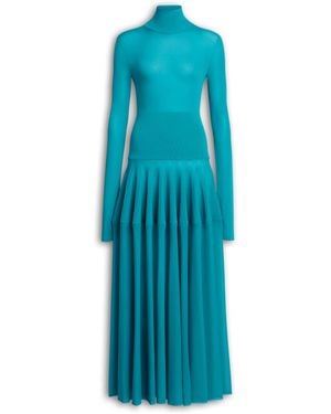 Alaïa Knitted Crinoline Peplum Maxi Dress - Blue
