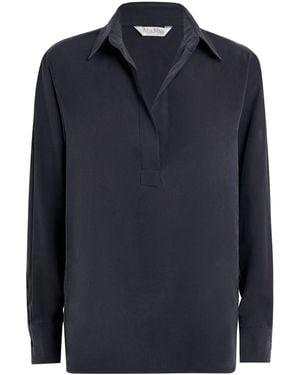 Max Mara Silk V-Neck Collared Shirt - Blue