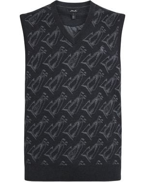 Ralph Lauren Jacquard V-Neck Sweater Vest - Black