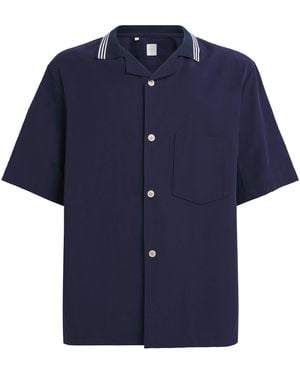 Eleventy Stripe-Collar Bowling Shirt - Blue