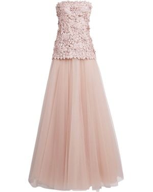 Costarellos Tulle Floral Gisella Gown - Pink