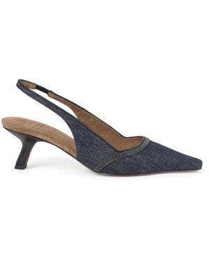 Brunello Cucinelli Denim-Effect Slingback Pumps 55 - Blue