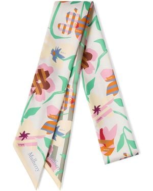 Mulberry Graphic Floral Print Skinny Scarf - White