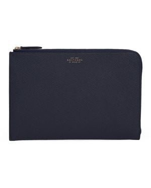 Smythson Panama Leather Slim Pouch - Blue