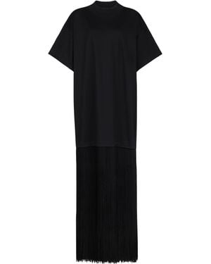 Alaïa Cotton Fringed T-Shirt Dress - Black