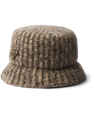 Prada Wool-Cashmere Knit Bucket Hat - Brown