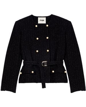 Maje Belted Double-Breasted Jacket - Black