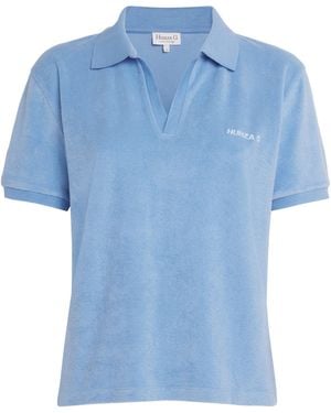 Hunza G Cotton Terry Towelling Polo Shirt - Blue