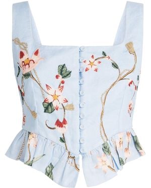 Agua Bendita Linen Eslabón Navegante Corset Top - Blue