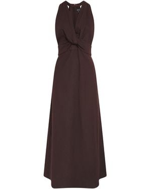 ME+EM Linen-Blend Twist-Front Midi Dress - Purple