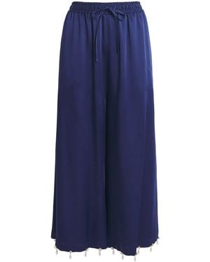 Stella McCartney Satin Faux Pearl-Embellished Wide-Leg Trousers - Blue