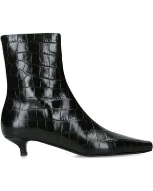 TOTEME Croc-Embossed Leather Slim Ankle Boots 35 - Black