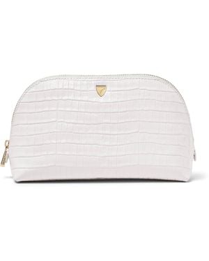 Aspinal of London Small Leather Croc-Embossed Cosmetic Case - White