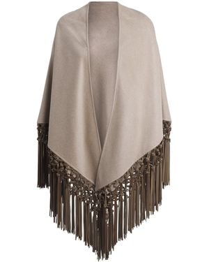 Colombo Cashmere And Leather Fringe-Trim Cape - Natural