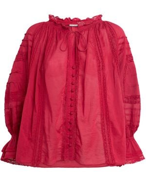 Alice + Olivia Cotton Voile Josephine Blouse - Red