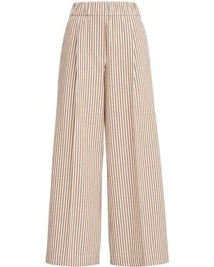 Brunello Cucinelli Techno-Cotton Stripe Wide-Leg Trousers - Natural