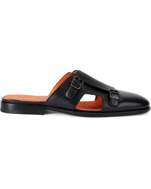 Santoni Leather Monk Slippers - Black