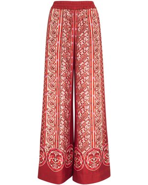 La DoubleJ Silk Palazzo Wide-Leg Trousers - Red