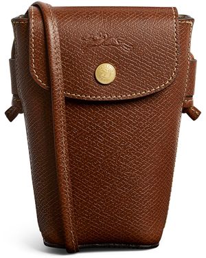 Longchamp Leather Épure Phone Case With Strap - Brown
