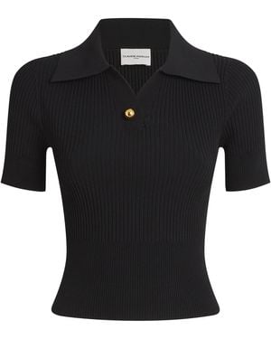 Claudie Pierlot Cotton Ribbed Polo Shirt - Black