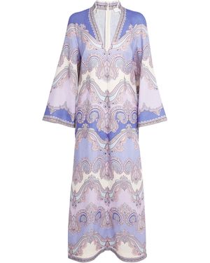 Zimmermann Linen V-Neck Kaftan Midi Dress - Purple
