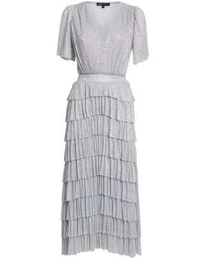 Maje Metallic V-Neck Midi Dress - Grey