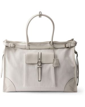Prada Cotton-Leather Bonnie Tote Bag - Grey