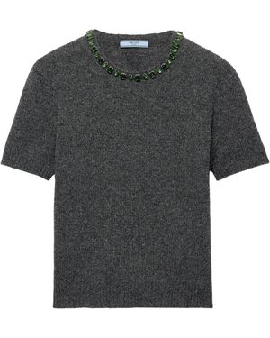 Prada Wool-Cashmere Embellished Sweater - Grey