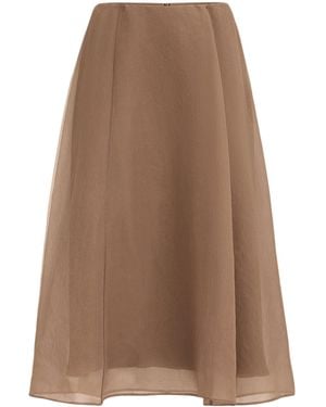 Brunello Cucinelli Silk Midi Skirt - Brown